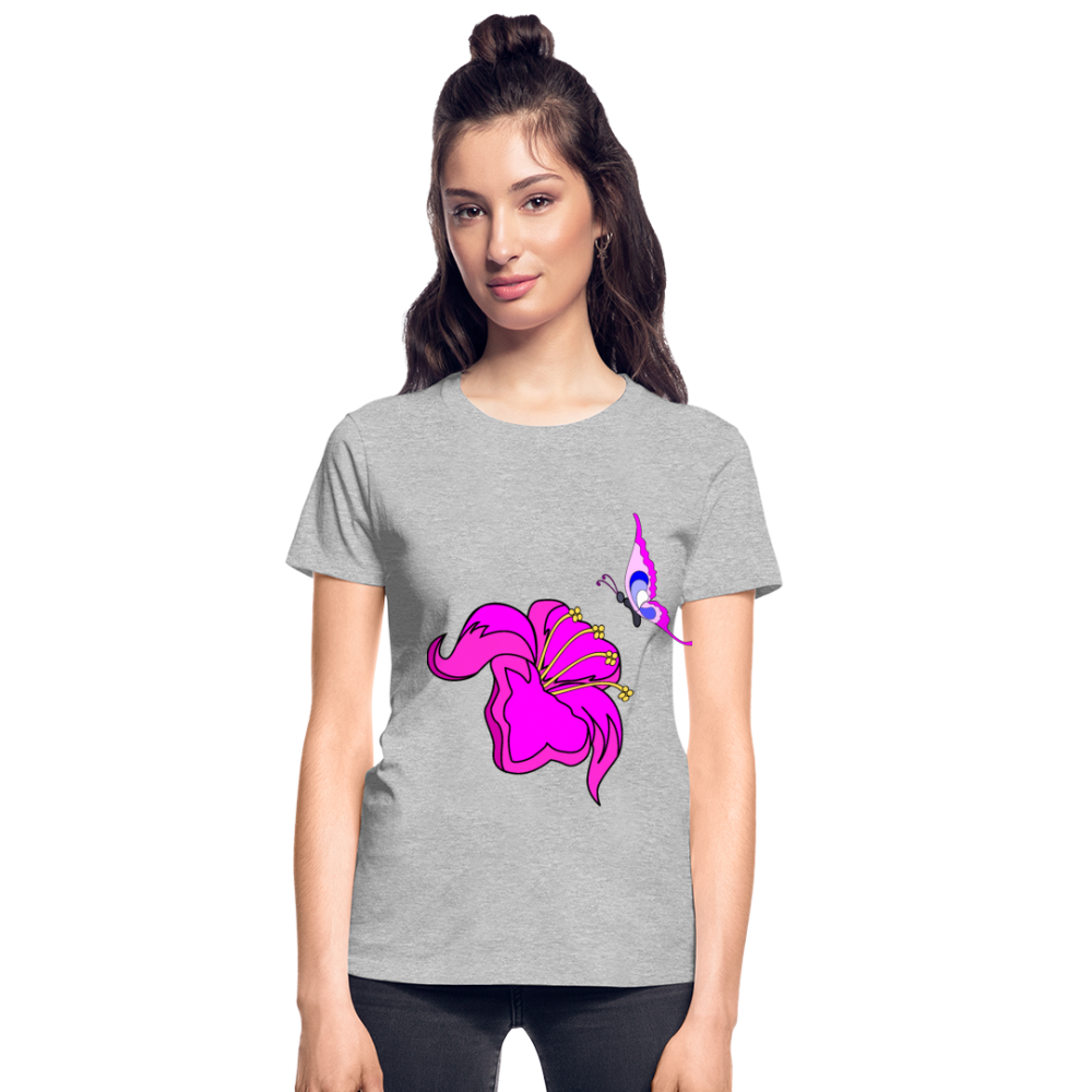 Butterfly & Flower Ultra Cotton Ladies T-Shirt - heather gray