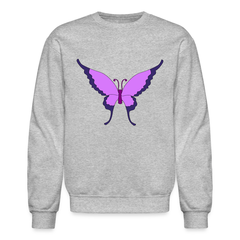 Purple Butterfly Crewneck Sweatshirt - heather gray