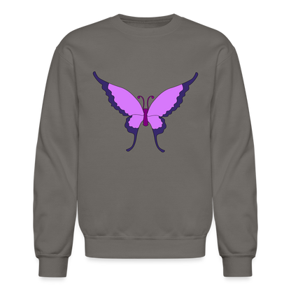 Purple Butterfly Crewneck Sweatshirt - asphalt gray